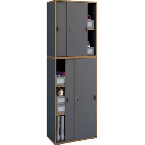 VCM Holz Büroschrank Ordner Aktenschrank Büromöbel Schrank Salia 5-fach Breite 60 cm Schiebetüren