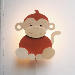 Arnhout - Aapje - wandlamp - steenrood - hout - kinderkamer