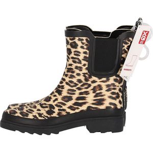 XQ Footwear - Regenlaarzen - Rubber laarzen - Dames - Festival - Panterprint - Laag model - Rubber - beige - zwart - Maat 38