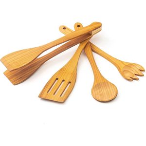 Houten keukengerei - Keukengerei set - Houder - Keukengerei Set Met Houder - Kookgerei Set Hout - Houten Spatel - Spatelpot - Lepelpot - Spatelset -