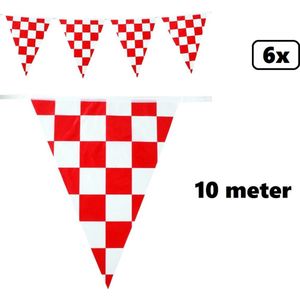 6x Vlaggenlijn rood/wit geblokt 10 meter - Meerkleurig - vlaglijn festival blok vlaglijn thema feest festival verjaardag landen