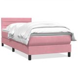 vidaXL - Boxspring - met - matras - fluweel - roze - 90x220 - cm