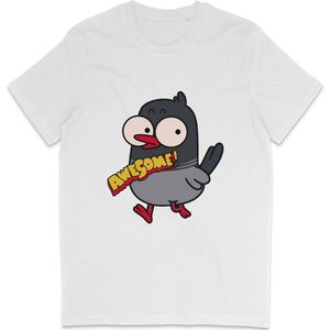 Grappig T Shirt Heren en Dames - Cartoon Vogel Awesome Geweldig - Wit - XL
