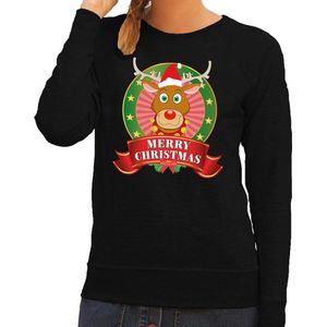 Foute kersttrui / sweater Rudolf - zwart - Merry Christmas voor dames 2XL