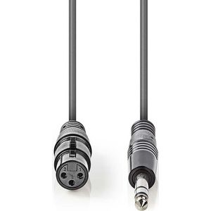 Nedis Gebalanceerde Audiokabel - XLR 3-Pins Female - 6,35 mm Male - Vernikkeld - 1.50 m - Rond - PVC - Donkergrijs - Kartonnen Sleeve