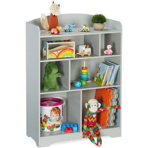 Relaxdays kinderkast - kinderboekenkast grijs - open speelgoedkast - opbergkast speelgoed