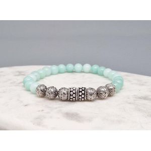 Handgemaakte ""Ward"" armband natuursteen kralen 8 mm ""AAA Amazonium"" met 925 zilveren kralen -Afmeting 20cm - Een mooi cadeau voor feestdagen en gelegenheden