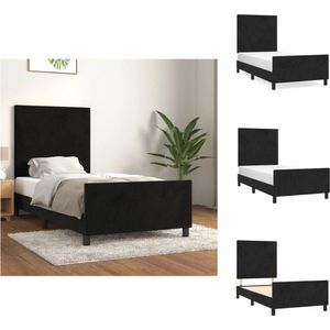 vidaXL Bedframe Zwart - Fluweel - Verstelbare Hoogte - Multiplex Lattenbodem - Comfortabele Ondersteuning - 203 x 93 x 118/128 cm - Geschikte Matras 90 x 200 cm - Levering bevat 1 x bedframe met voeteneind en 1 x hoofdeind - Bed