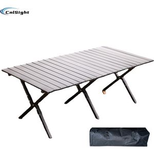 Opvouwbare campingtafel - drie opvouwbare aluminium - Tafel - opvouwbare draagbare tafel - 151x60x45cm oprolbare picknicktafel verstelbaar 6-8 personen voor tuin buiten picknick BBQ achtertuin - (kleur: Zwart)