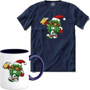 Kerstman zijn beste hulpje - T-Shirt met mok - Heren - Navy Blue - Maat S