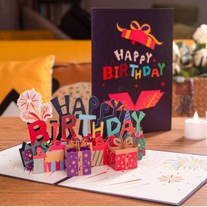 Feestelijke 3D Pop-Up Wenskaart - Verjaardagskaart Gelukkige Verjaardag - Inclusief Envelop