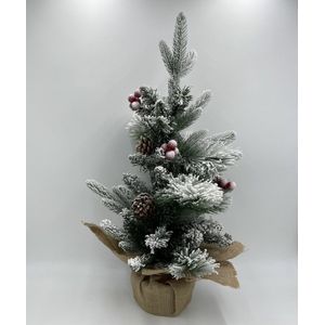 Kunst Kerstboom met sneeuw dennenappel groen wit jute 63 cm | LC5282-02-12 | Home Sweet Home | Stoer & Sober Woonstijl