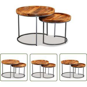 vidaXL bijzettafelset massief mangohout 2-delig Bijzettafel - Industrieel Meubilair - Mangohout - Smeedijzer - Salontafel