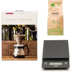 Hario V60 slow coffee kit + Hario V60 Weegschaal + Bristot BIO 100% biologische koffie