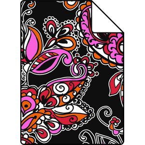 Proefstaal ESTAhome behang funky flowers en paisleys zwart en rood - 136842 - 26,5 x 21 cm