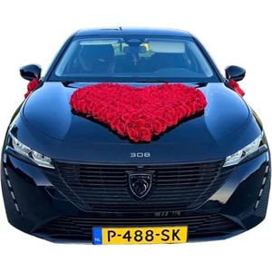 BIANCA Luxe Trouwauto Versiering - Autodecoratie- Rode Rozen - Bloemstuk in de Vorm van het Hart - Bloemen voor op de Motorkap - Luxe Bruidsauto Versiering