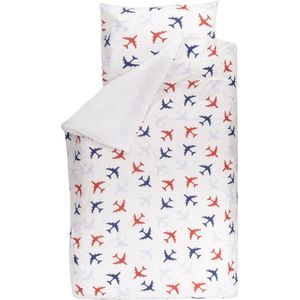 BINK Bedding Dekbedovertrek Planes Blauw Junior 120 x 150 cm (+1 kussensloop 60 x 70 cm) vliegtuigen rood-blauw-lichtblauw