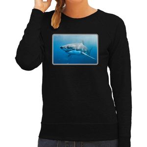 Dieren sweater met haaien foto - zwart - voor dames - natuur / haai cadeau trui - kleding / sweat shirt XXL