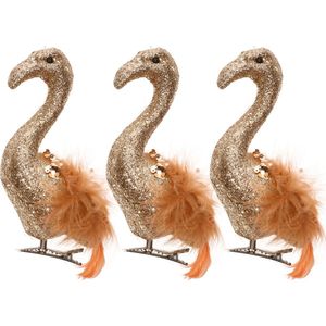 3x stuks decoratie vogels op clip flamingo rood 13 cm - Decoratievogeltjes/kerstboomversiering/bruiloftversiering