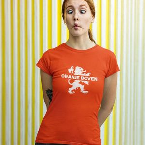 Oranje Koningsdag T-shirt - MAAT L - Dames Pasvorm - Oranje Boven