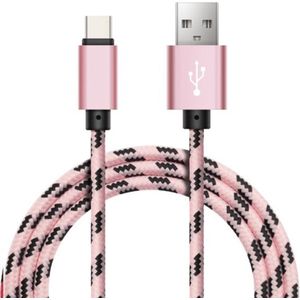 Nylon USB-C Kabel - USB-C naar USB-A - 0,25m - USBC2 - Roze