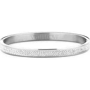 Key Moments 8KM BC0041 Stalen Bangle met Kristal – Grootte 58x50 mm – Zilverkleur / Wit