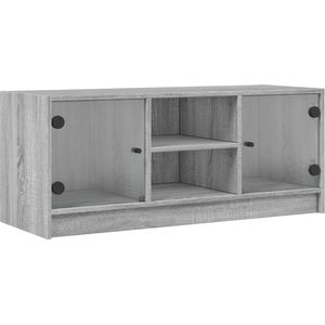 vidaXL-Tv-meubel-met-glazen-deuren-102x37x42-cm-grijs-sonoma-eiken