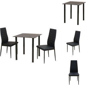 vidaXL Eetkamerset zwart - 3-delig - 70x70x75 cm - gehard glas - comfortabele zitting - Set tafel en stoelen