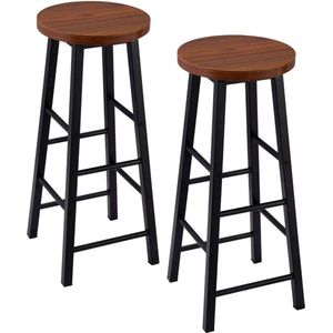 SteeFly® Set van 2 hoge barkrukken - Zwart/bruin & staal - Stabiel & duurzaam - MDF zitvlak - Bistro stijl - Home decor