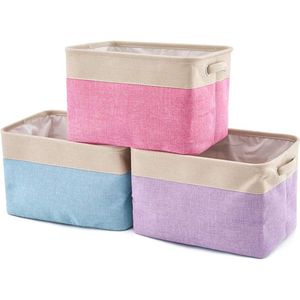 Set van 3 inklapbare opbergmanden, canvas stof tweed opbergorganizer, kubusbak met handgrepen voor kwekerij, planken, kleding, kinderen, speelgoed