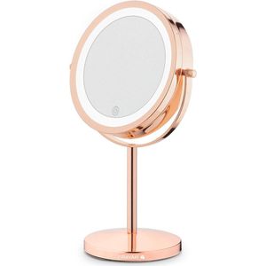 Ronde make-up spiegel met LED-verlichting en dimfunctie - Dubbelzijdig - 5x vergroting - Diameter 17cm - Koper