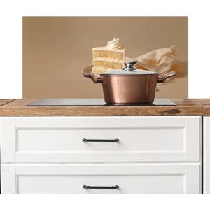 Spatscherm keuken 90x45 cm - Kookplaat achterwand Vanilletaart - Cake - Romig - Muurbeschermer - Spatwand fornuis - Hoogwaardig aluminium