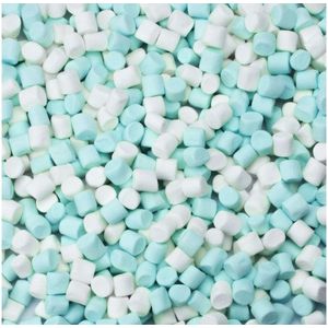 mini-spekjes blauw-wit 500 gram geboortesnoep mini marshmallows babyshower kraamfeest