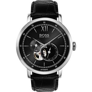 Hugo Boss  HB1513504 Signature Horloge - Leer - Zwart -  Ø44 mm