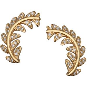 Oorbellen Dames met Bladeren goudkleurig - Dames oorbellen verguld met zirconia Blad - Echte Zilveren oorstekers - Verguld Echte Zilver 925 - Amona Jewelry