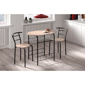 Eettafel set 'Adam' Keukentafel en 2 eetkamerstoelen, Zwart metaal Decor sonoma, 2 personen - Top 15 mm