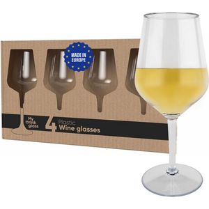 MyDrinkglass Plastic Wijnglazen Transparant - Set van 4 Stuks - Onbreekbaar - Kunststof Glazen voor Witte of Rode Wijn - Herbruikbaar Wijnglas geschikt voor de camping - 470 ml