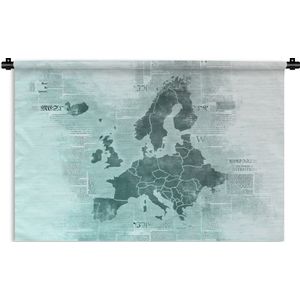 Wandkleed EuropakaartenKerst illustraties - Europakaart in lichtblauw en donkerblauw op krantenpapier Wandkleed katoen 150x100 cm - Wandtapijt met foto