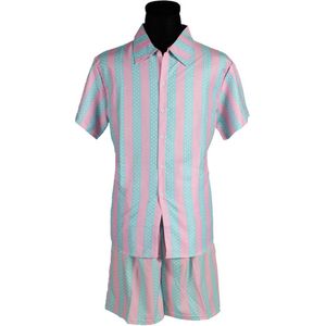 Blouse Kenneth Heren - Pastel Blauw/ Pastel Roze - Overhemd Heren - Verkleedkleren Mannen - Maat XXXL