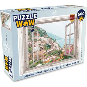 Puzzel Doorkijk - Italië - Bloemen - Zee - Kust - Stad - Bergen - Legpuzzel - Puzzel 500 stukjes