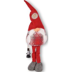 Rode Kerstkabouter 55 cm – Kerstdecoratie voor Binnen – Gnome Staand met Pluche - Kerstbeelden & Figuren