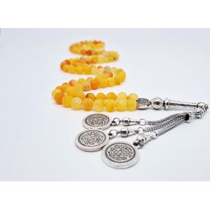 Tasbih 99 Kralen Natuursteen ""Oranje frosted agaat"" – Met tassel Metaal -Tasbeeh 8 mm diameter van de korrel - Model4- Een cadeau voor Moederdag en Vaderdag