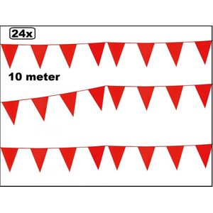 24x Vlaggenlijn rood 10 meter - vlaglijn festival thema feest verjaardag carnaval vlaggetje kleur