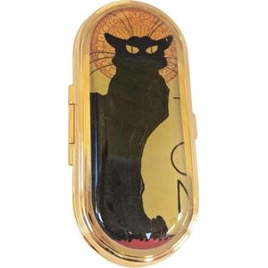 Chique lippenstift houder verguld, met reproduktie zwarte kat Steinlen, uitstekende kwaliteit