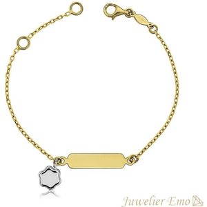 Juwelier Emo - 14 Karaat Gouden Kinderarmband meisje met Bloem - Kinder Plaatarmband -14 CM