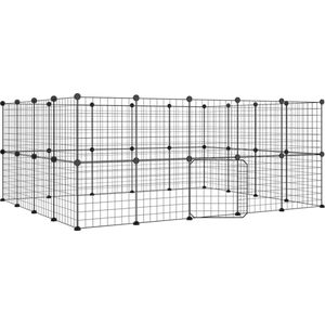 vidaXL-Huisdierenkooi-met-deur-36-panelen-35x35-cm-staal-zwart