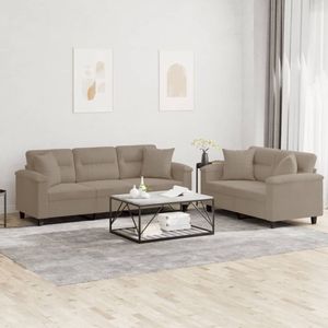 vidaXL Microfiber Bankstel - Loungeset - 2-delige Loungeset met kussens microvezelstof taupe - 2 Persoons Bank - 3 Persoons Bank - Lounge Set
