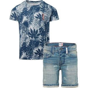 Noppies - kledingset - 2delig - Jeans short met kleine print- Shirt Met grijs indigo - Maat 110