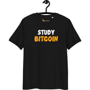 Bitcoin T-shirt - Study Bitcoin - Unisex - 100% Biologisch Katoen - Zwart - Maat S | Bitcoin cadeau| Crypto cadeau| Bitcoin T-shirt| Crypto T-shirt| Crypto Shirt| Bitcoin Shirt| Bitcoin Merch| Crypto Merch| Bitcoin Kleding