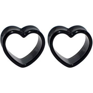 Hartje Oor Tunnel Zwart 2 stuks - Stretch - Oorbel - Plug - 16MM - Gat - Hartvormig